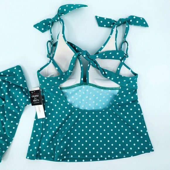 Polka Dot Tankini Swimsuit Womens Small Emerald Push Up Bathing Suit Cruise - Picture 3 of 16